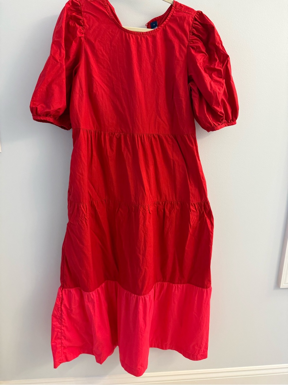 Red Tiered Puff-Sleeve Dress